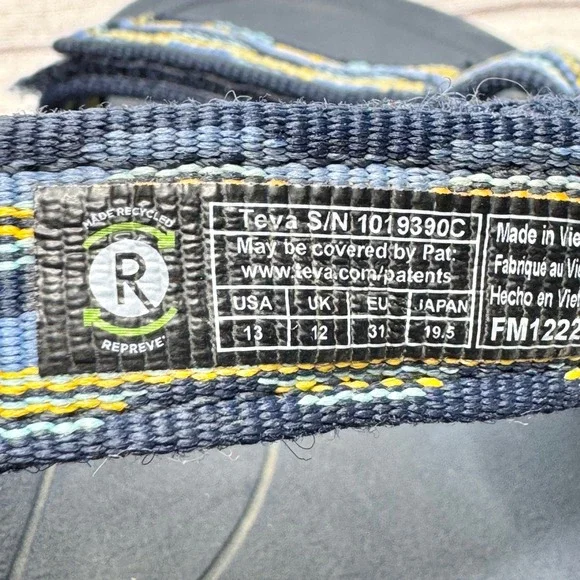 Teva‎ Kids Sport Sandals Blue Yellow Stripe Hook and Loop Size 13 - Picture 6 of 7